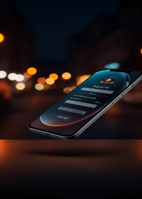 Gransino user interface showing the registration form with steps to sign up quickly and securely.